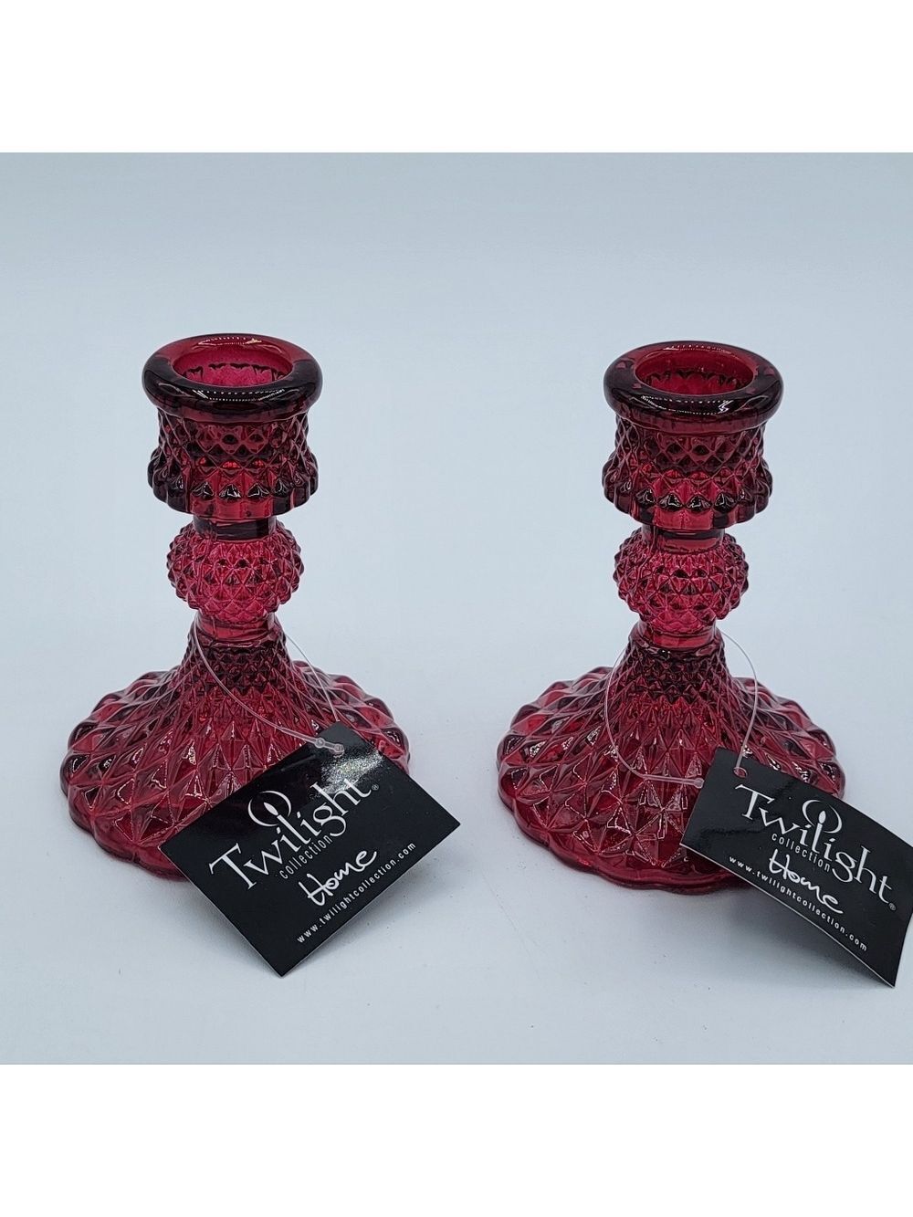 Glass Red Candlestick Holders Pair NWT #2793